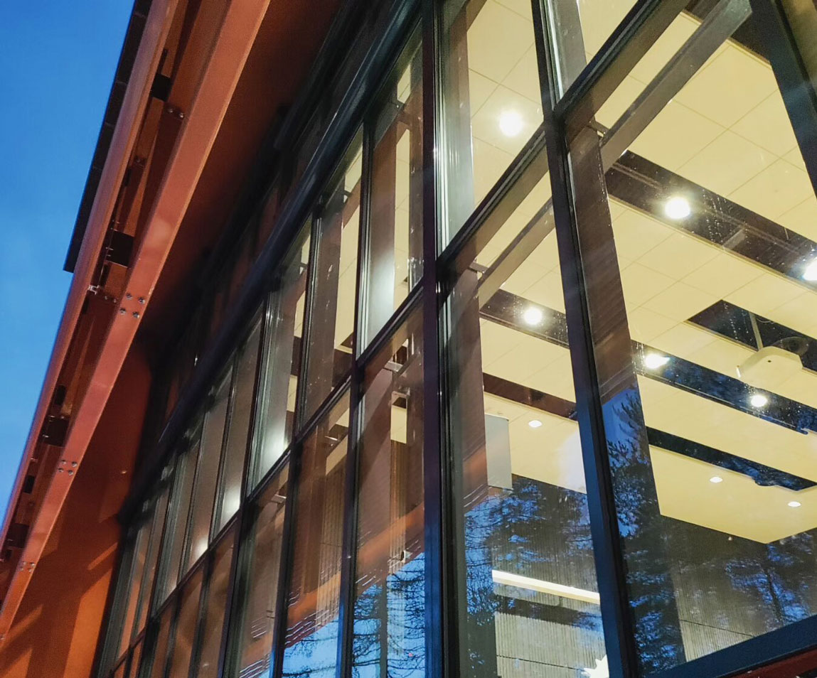 Large Prodeco glass windows with black frames